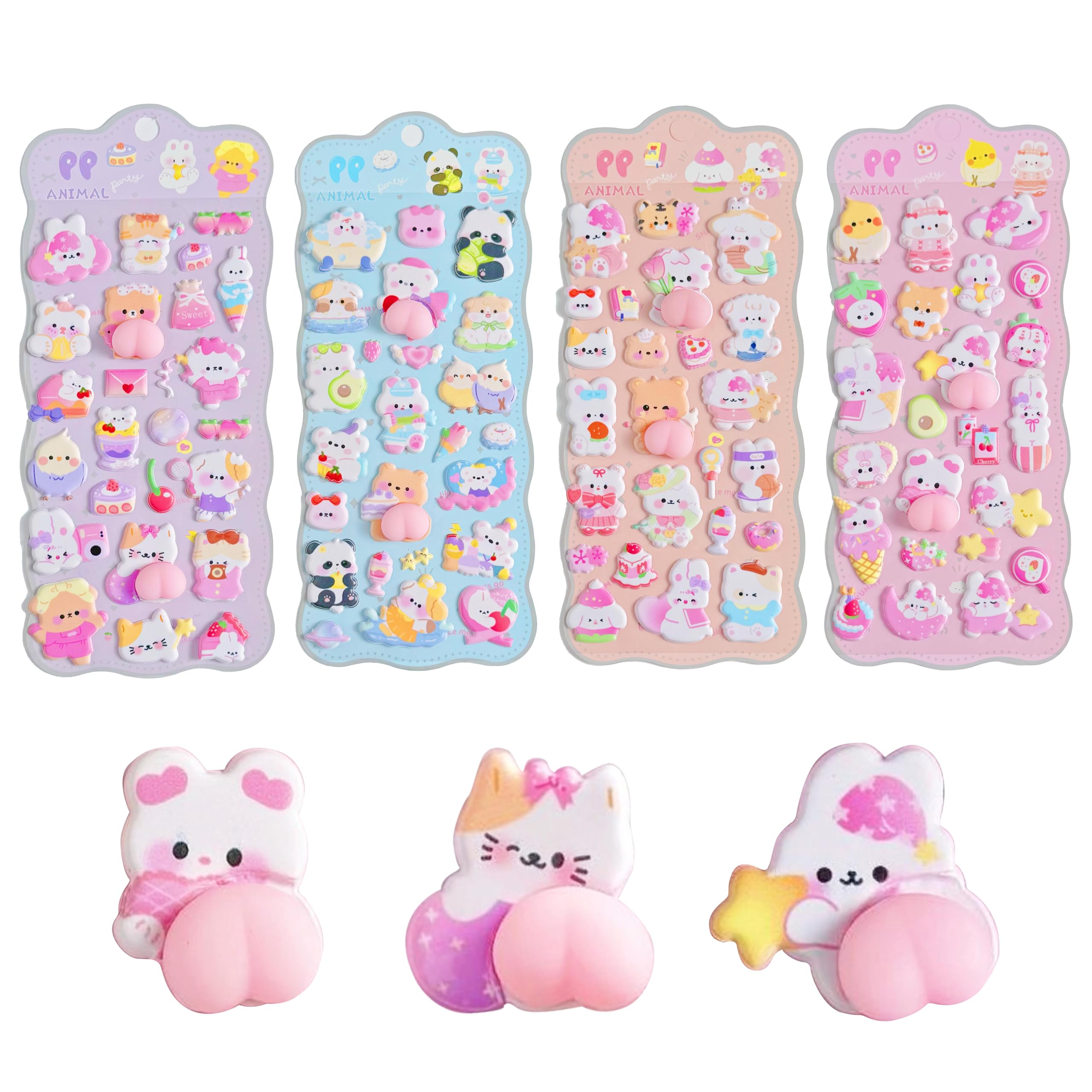 Amazon.co.jp: ぷにぷに 立体3Dシール 4枚セット かわいい動物